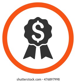 Banking Award vector bicolor rounded icon. Image style is a flat icon symbol inside a circle, orange and gray colors, white background.