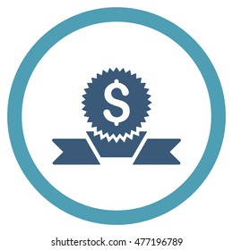 Banking Award vector bicolor rounded icon. Image style is a flat icon symbol inside a circle, cyan and blue colors, white background.