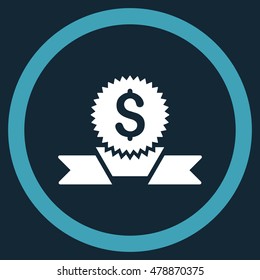 Banking Award vector bicolor rounded icon. Image style is a flat icon symbol inside a circle, blue and white colors, dark blue background.