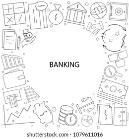 Banking background from line icon. Linear vector pattern