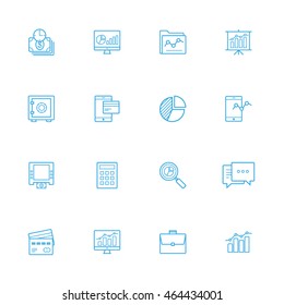 Banking blue line icons, Finance blue line icons