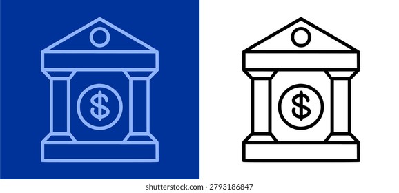 Banking building icon displaying traditional bank architecture court pillars symbol for financial investment safe deposit house stock market exchange presentation interface clip art.