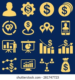 Banking business and charts icons. These flat symbols use modern corporate light blue and gray colors. Images are isolated on a white background.