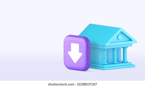 Banking business financial service currency exchange down copy space banner template. Bankruptcy finance commercial economy funds price transaction bank building downward arrow