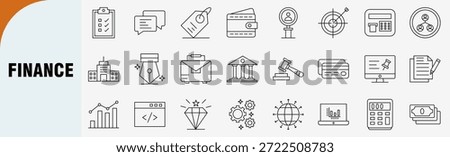 “Finance and banking business management linear icon set, minimal vector”