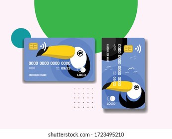 banking card collection templates for any business as needed. electronic cash purchase method. Vector Head Parrot bird simple Illustration with blue sky background.