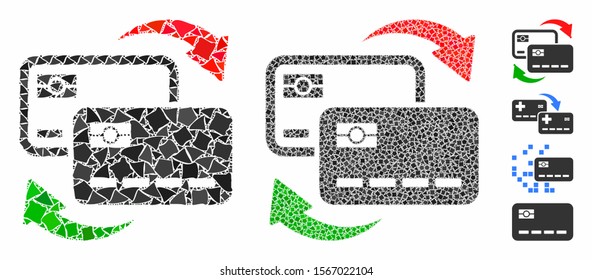 Banking card exchange mosaic of tuberous items in variable sizes and color tints, based on banking card exchange icon. Vector irregular items are organized into mosaic.