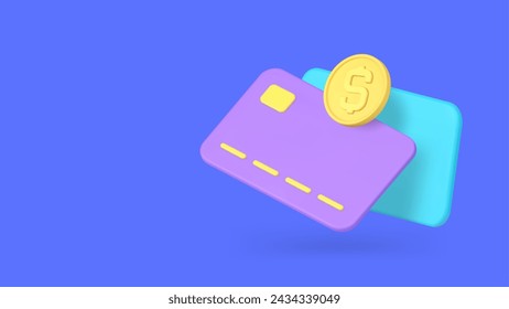 Banking card financial transaction send receive e money banner copy space 3d icon realistic vector illustration. Commercial business currency electronic transfer exchange change shopping accounting