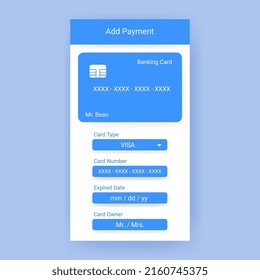 Banking card form user interface mobile app, Smartphone redesign realistic object 