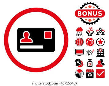 Banking Card icon with bonus elements. Vector illustration style is flat iconic bicolor symbols, intensive red and black colors, white background.