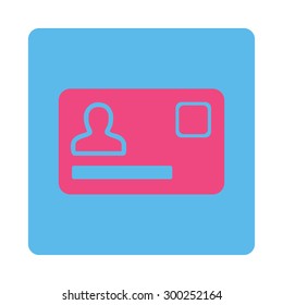 Banking Card icon. This flat rounded square button uses pink and blue colors and isolated on a white background.