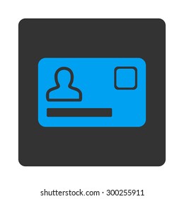 Banking Card icon. This flat rounded square button uses blue and gray colors and isolated on a white background.