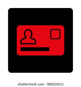 Banking Card icon. This flat rounded square button uses intensive red and black colors and isolated on a white background.