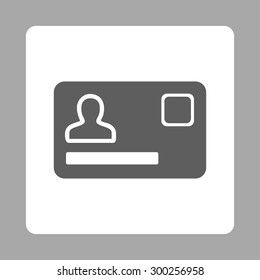 Banking Card icon. This flat rounded square button uses dark gray and white colors and isolated on a silver background.