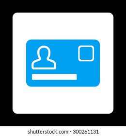 Banking Card icon. This flat rounded square button uses blue and white colors and isolated on a black background.