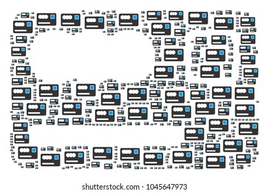 Banking Card illustration done in the shape of banking card pictograms. Vector iconized collage composed with simple pictograms.