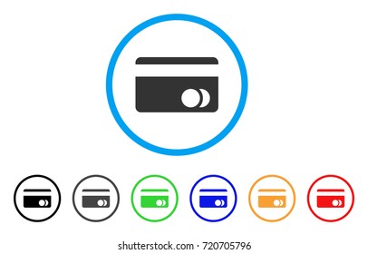 Banking Card rounded icon. Style is a flat banking card grey symbol inside light blue circle with black, gray, green, blue, red, orange versions. Vector designed for web and software interfaces.