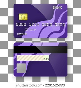 Bankkartenvorlage, violetter Muster-Wellendesign. Vorlage für Plakate, Broschüren, Hintergründe usw.