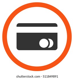 Banking Card vector bicolor rounded icon. Image style is a flat icon symbol inside a circle, orange and gray colors, white background.