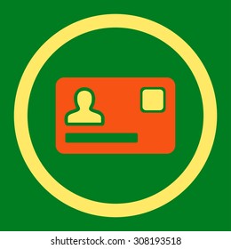 Banking Card vector icon. This flat rounded symbol uses orange and yellow colors and isolated on a green background.