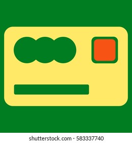 Banking Card vector pictogram. Illustration style is a flat iconic bicolor orange and yellow symbol on green background.