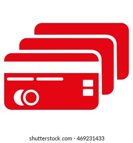 Banking Cards icon. Vector style is flat iconic symbol with rounded angles, red color, white background.