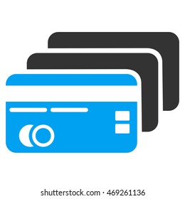 Banking Cards icon. Vector style is bicolor flat iconic symbol with rounded angles, blue and gray colors, white background.