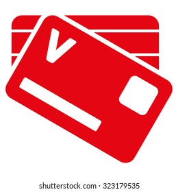 Banking Cards vector icon. Style is flat symbol, red color, rounded angles, white background.