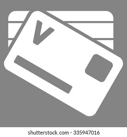 Banking Cards vector icon. Style is flat symbol, white color, rounded angles, gray background.