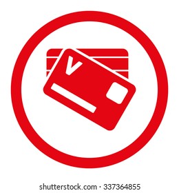 Banking Cards vector icon. Style is flat rounded symbol, red color, rounded angles, white background.