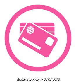 Banking Cards vector icon. Style is flat rounded symbol, pink color, rounded angles, white background.