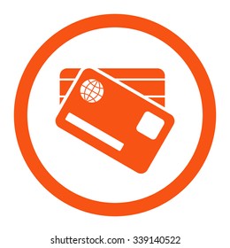 Banking Cards vector icon. Style is flat rounded symbol, orange color, rounded angles, white background.