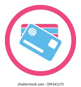 Banking Cards vector icon. Style is bicolor flat rounded symbol, pink and blue colors, rounded angles, white background.