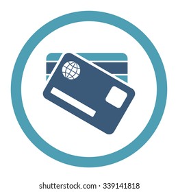 Banking Cards vector icon. Style is bicolor flat rounded symbol, cyan and blue colors, rounded angles, white background.
