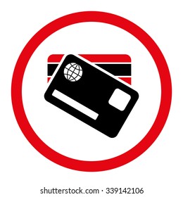 Banking Cards vector icon. Style is bicolor flat rounded symbol, intensive red and black colors, rounded angles, white background.