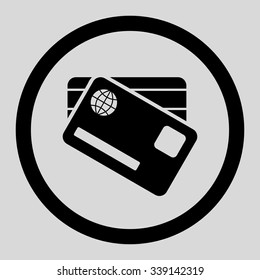 Banking Cards vector icon. Style is flat rounded symbol, black color, rounded angles, light gray background.