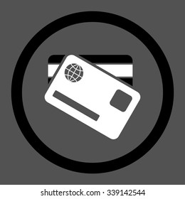 Banking Cards vector icon. Style is bicolor flat rounded symbol, black and white colors, rounded angles, gray background.