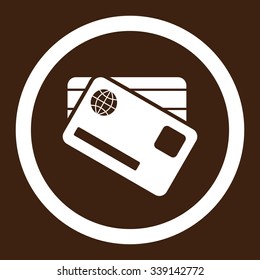 Banking Cards vector icon. Style is flat rounded symbol, white color, rounded angles, brown background.