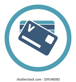 Banking Cards vector icon. Style is bicolor flat rounded symbol, cyan and blue colors, rounded angles, white background.