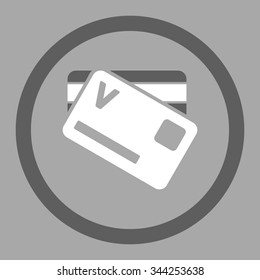 Banking Cards vector icon. Style is bicolor flat rounded symbol, dark gray and white colors, rounded angles, silver background.