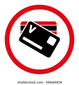Banking Cards vector icon. Style is bicolor flat rounded symbol, intensive red and black colors, rounded angles, white background.