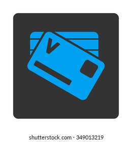Banking Cards vector icon. Style is flat rounded square button, blue and gray colors, white background.