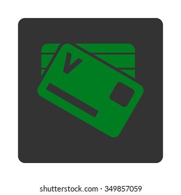 Banking Cards vector icon. Style is flat rounded square button, green and gray colors, white background.