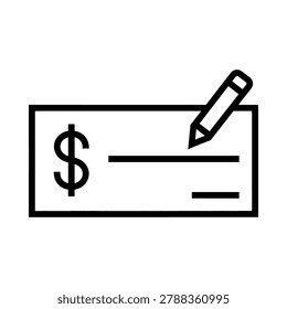 Banking check payment icon with writing instrument currency financial