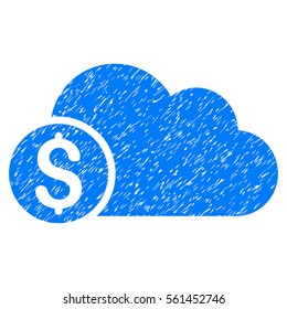 Banking Cloud grainy textured icon for overlay watermark stamps. Flat symbol with dust texture. Dotted vector blue ink rubber seal stamp with grunge design on a white background.