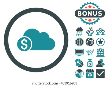 Banking Cloud icon with bonus images. Vector illustration style is flat iconic bicolor symbols, soft blue colors, white background.