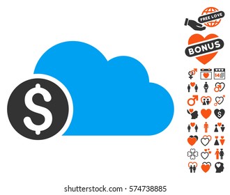 Banking Cloud icon with bonus love icon set. Vector illustration style is flat iconic symbols for web design, app user interfaces.