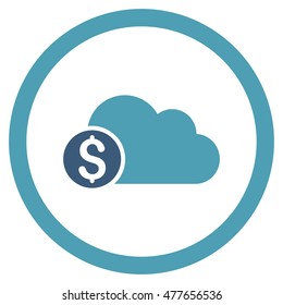 Banking Cloud rounded icon. Vector illustration style is flat iconic bicolor symbol, cyan and blue colors, white background.