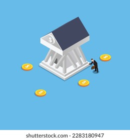 Banking collapse - financial crisis isometric 3d vector illustration concept banner, website, landing page, ads, flyer template