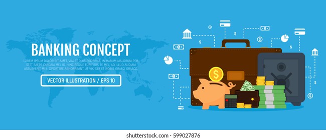 Banking concept. Business infographic web banner. Vector illustration. Flat modern design. EPS 10.